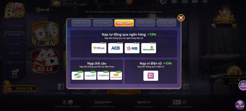 cổng game liên kết ngân hàng rộng lớn