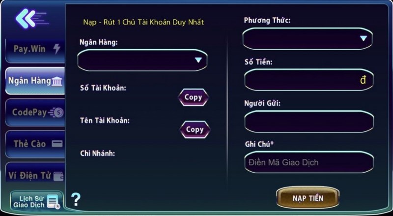 nạp tiền 789 club bằng ngân hàng 