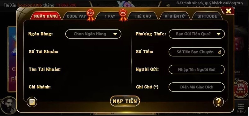 nạp tiền coca club qua ngân hàng 