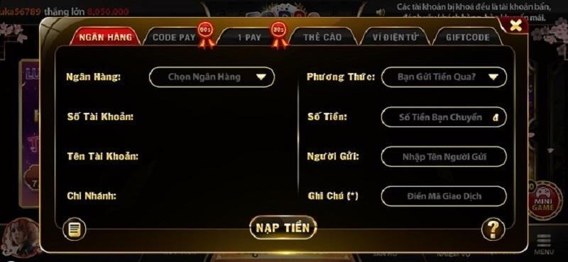 nạp tiền top88 từ ngân hàng